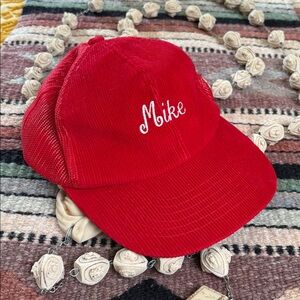 Vintage Red Corduroy MIKE Snapback Hat